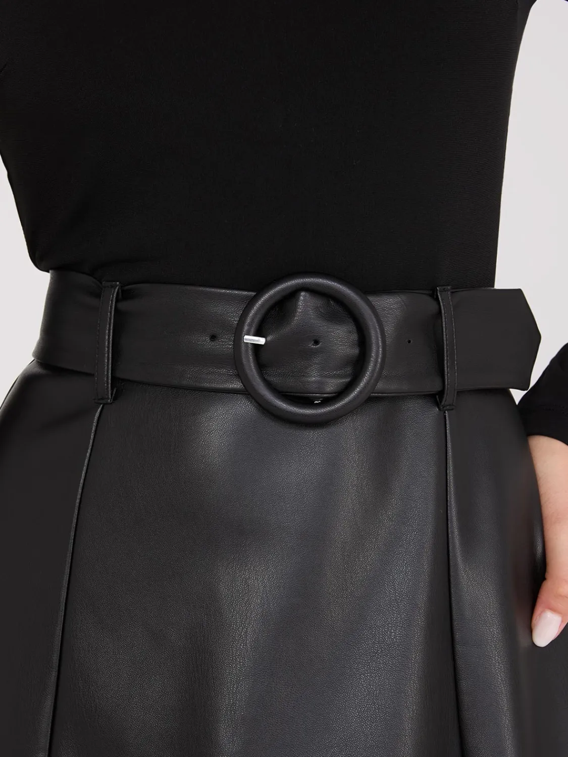 Suzy Shier Work Dresses|Dresses>2-Fer Mock Neck Faux Leather Dress