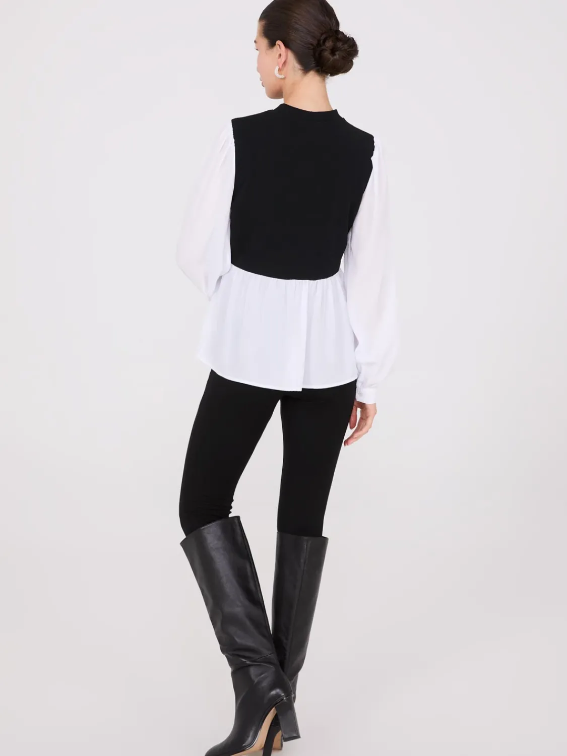 Suzy Shier Tops|Long Sleeve>2-Fer Pearl Embellished Peplum Top