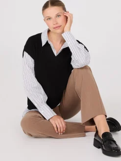 Suzy Shier Long Sleeve>2-Fer Striped Blouse With Short Sleeve Top