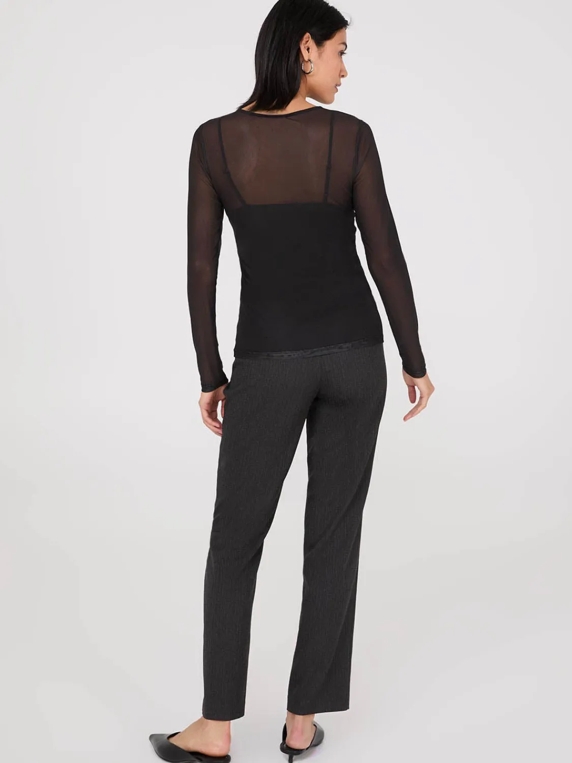 Suzy Shier Tops|Long Sleeve>Floral Placement Mesh Top With Cami