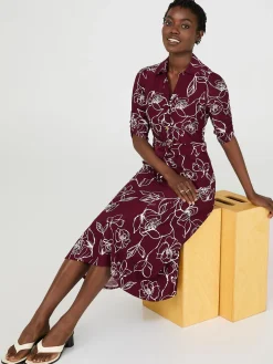 Suzy Shier Casual Dresses|Work Dresses>Floral Print Button-Front Midi Dress With Pockets