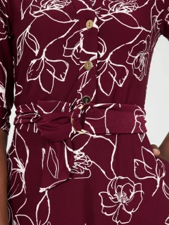 Suzy Shier Casual Dresses|Work Dresses>Floral Print Button-Front Midi Dress With Pockets