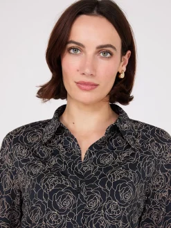Suzy Shier Tops|Long Sleeve>Floral Print Button-Front Classic Blouse