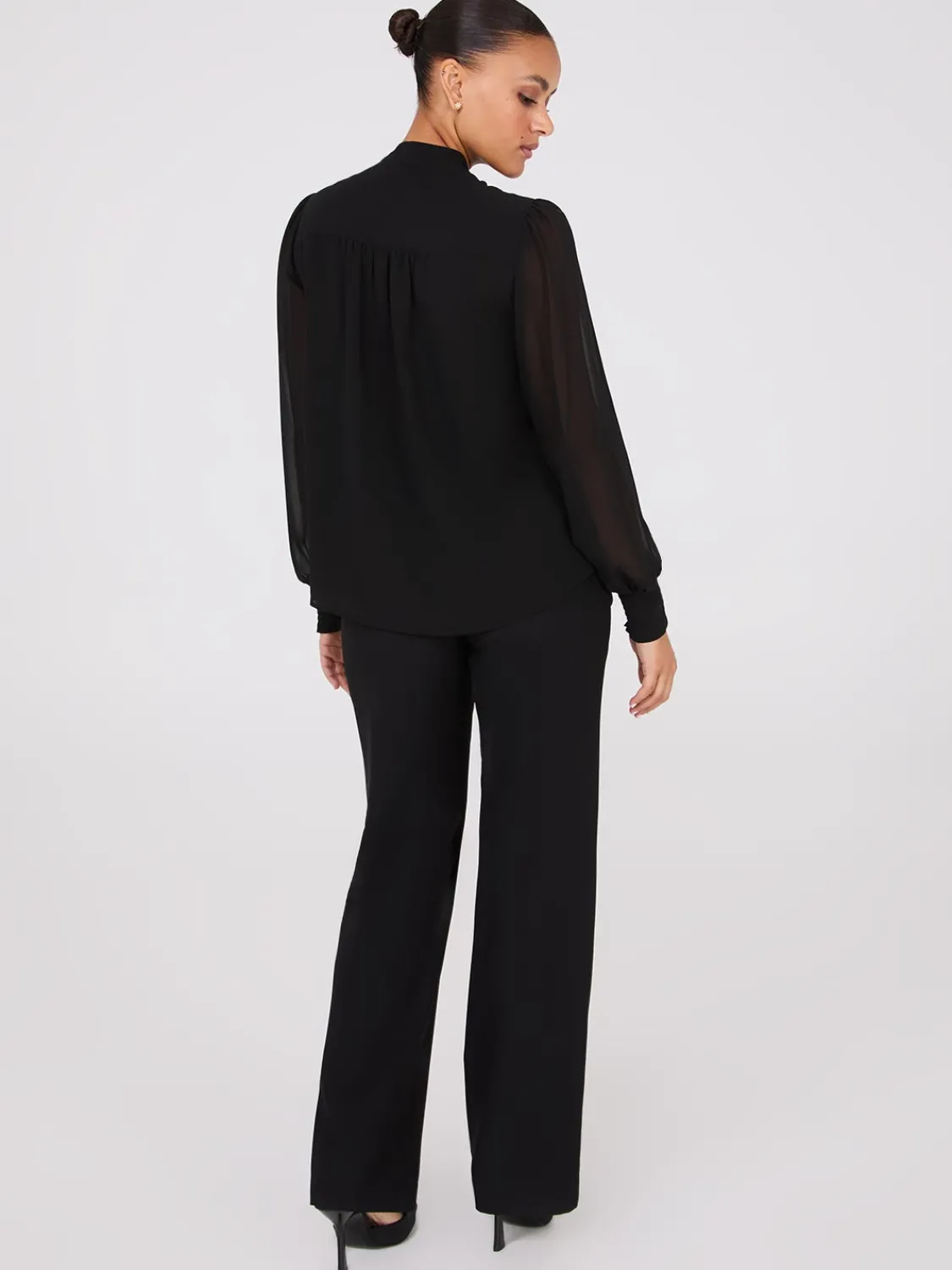 Suzy Shier Tops|Long Sleeve>Floral Print Chiffon Button-Front Flowy Blouse