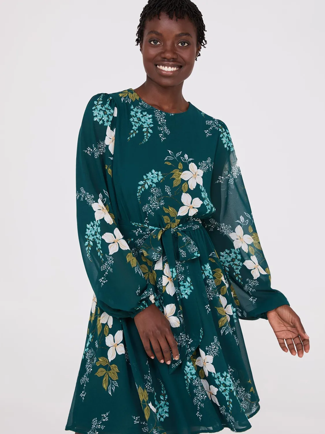 Suzy Shier Casual Dresses|Mini>Floral Print Chiffon Fit & Flare Mini Dress