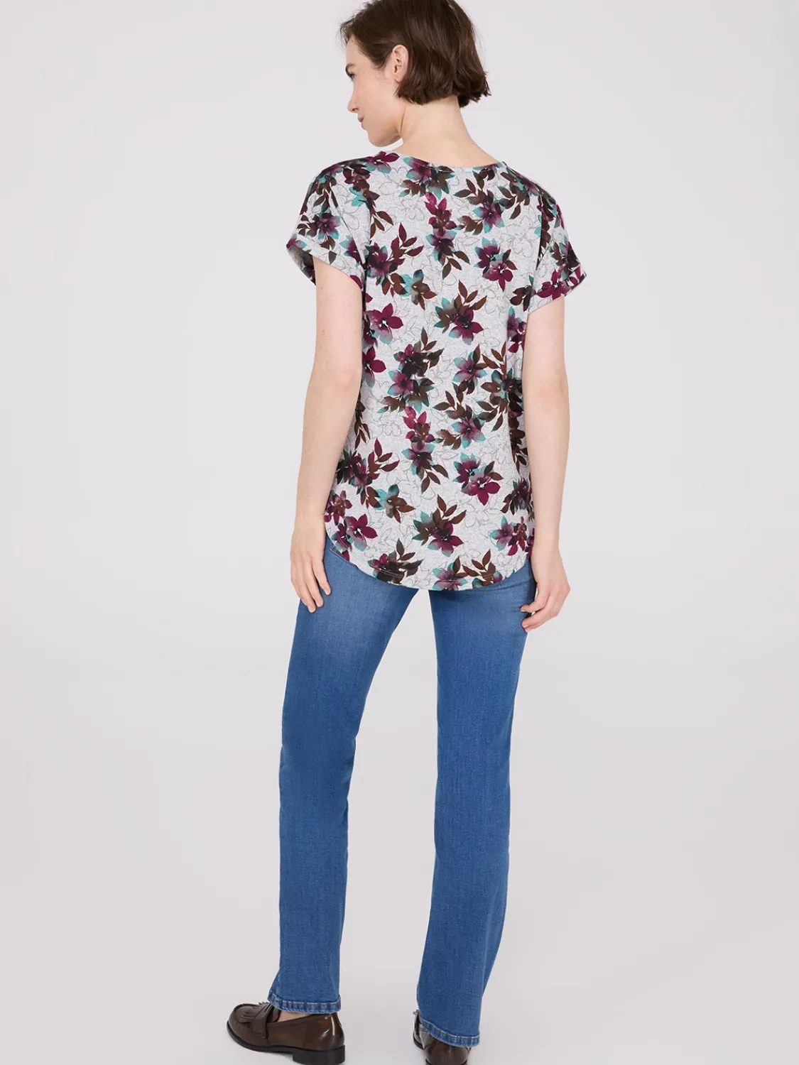 Suzy Shier Short Sleeve|Tank Tops & T-Shirts>Floral Print Cuffed Dolman Sleeve T-Shirt