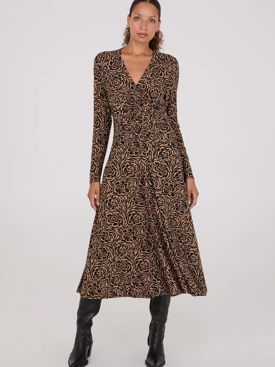 Suzy Shier Casual Dresses|Work Dresses>Floral Print Gathered Midi Dress