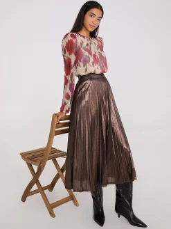 Suzy Shier Long Sleeve|Fashion Tops>Floral Print Metallic Plisse Mesh Top