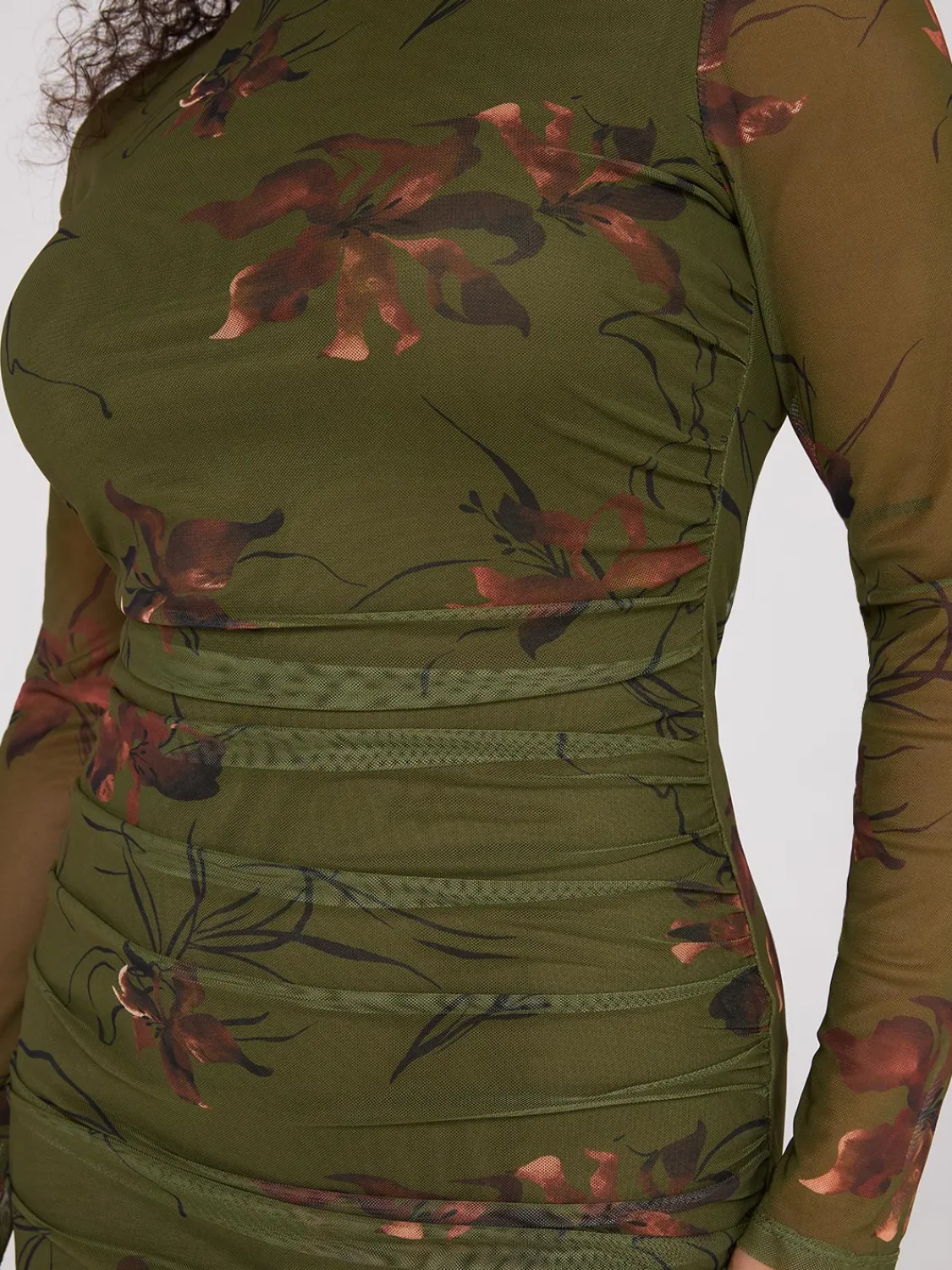 Suzy Shier Midi & Maxi|Party Dresses>Floral Print Mock Neck Mesh Dress