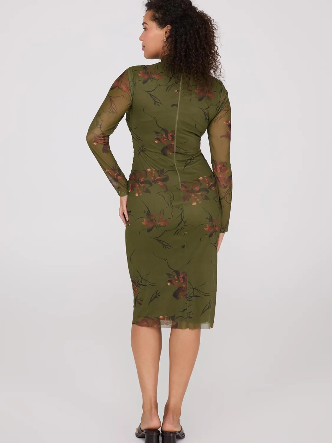 Suzy Shier Midi & Maxi|Party Dresses>Floral Print Mock Neck Mesh Dress