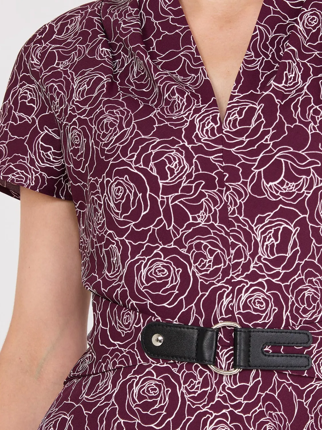 Suzy Shier Midi & Maxi>Floral Print Shawl Collar Belted Midi Dress