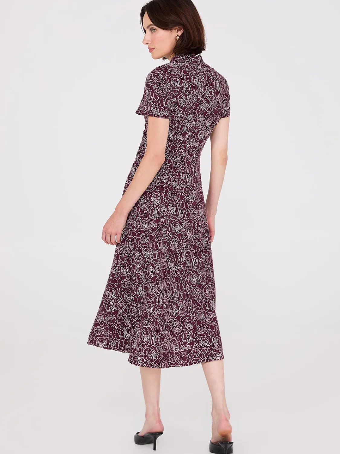 Suzy Shier Midi & Maxi>Floral Print Shawl Collar Belted Midi Dress