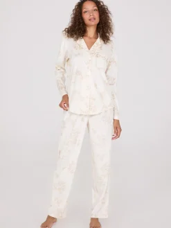 Suzy Shier Lounge & Pjs>Floral Print Velour Button-Down Pajama Set