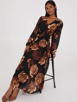 Suzy Shier Midi & Maxi>Floral Print V-Neck Pleated Maxi Dress