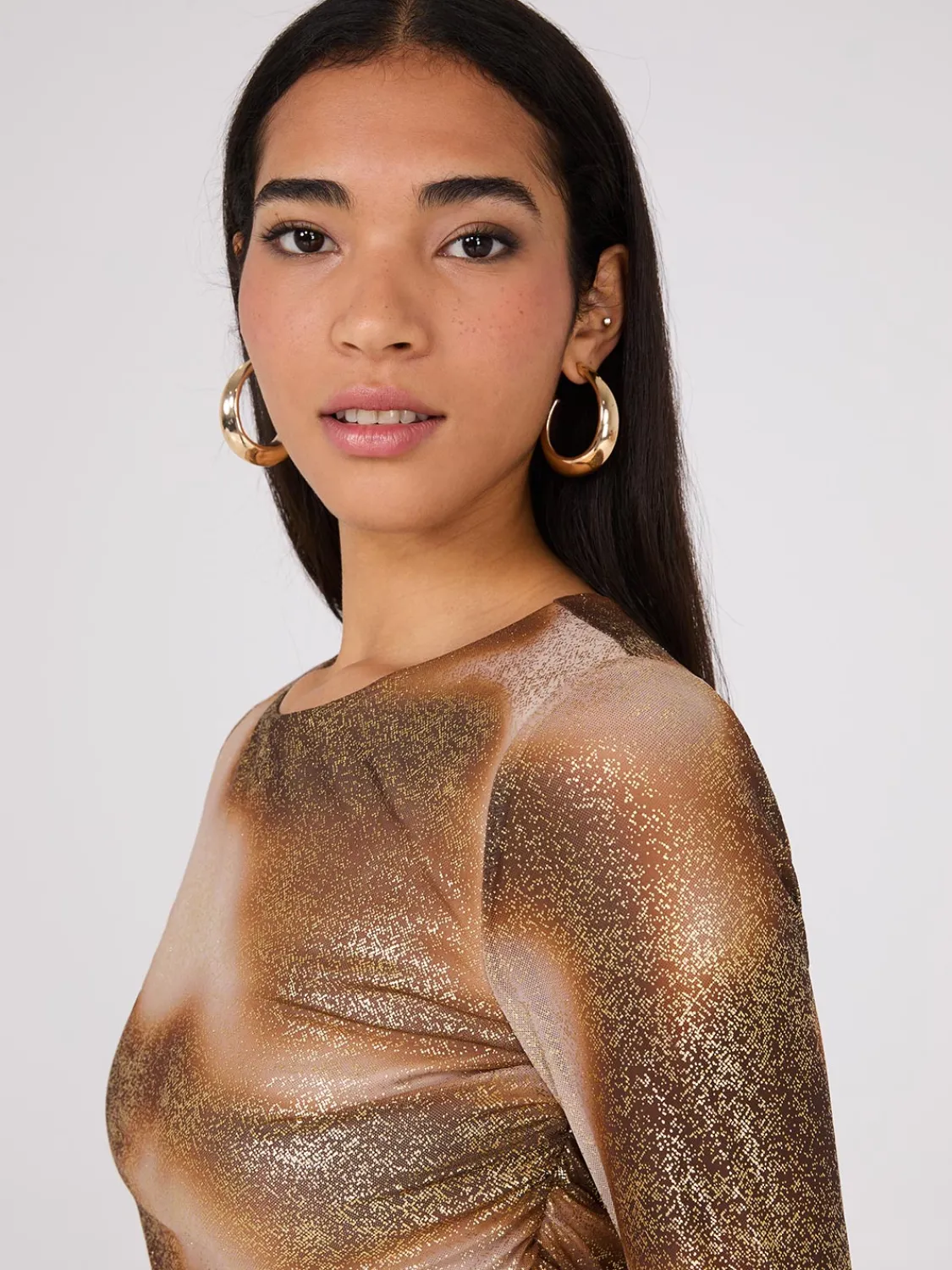 Suzy Shier Long Sleeve|Fashion Tops>Foil Colour Wash Mesh Top