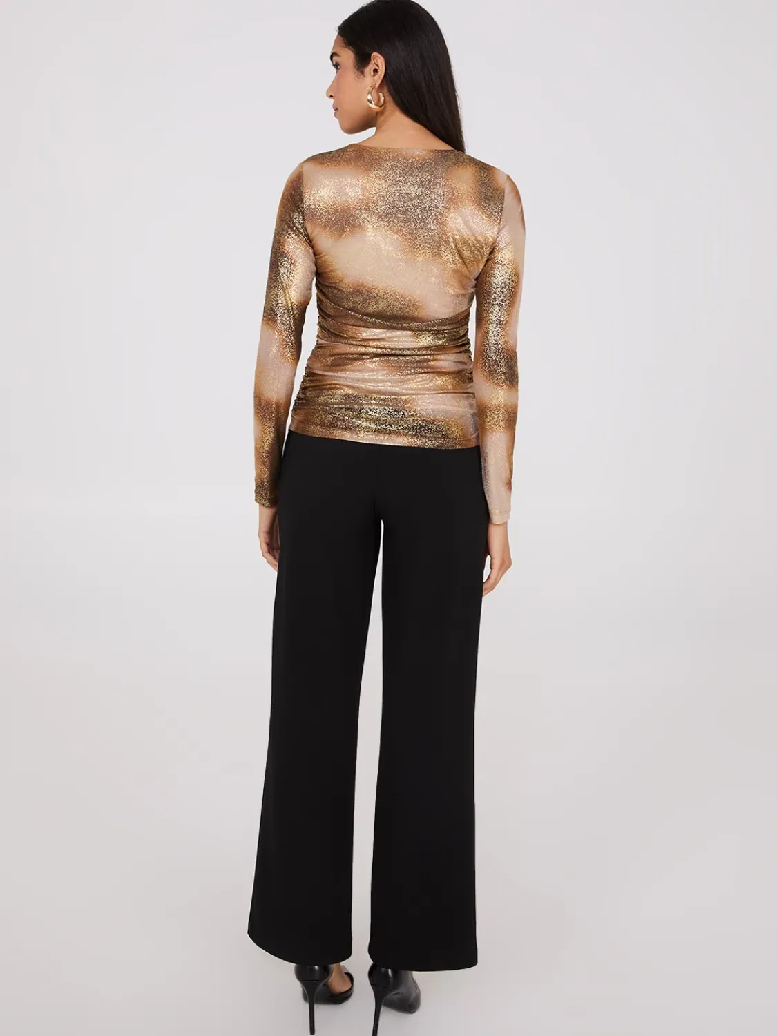 Suzy Shier Long Sleeve|Fashion Tops>Foil Colour Wash Mesh Top