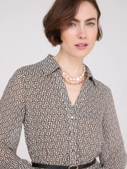Suzy Shier Work Dresses|Dresses>Geo Print Chiffon Dress With Belt
