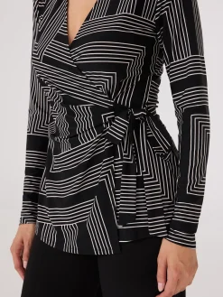 Suzy Shier Tops|Long Sleeve>Geo Print Long Sleeve Crossover Top
