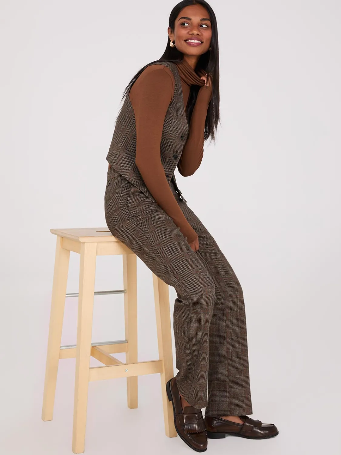 Suzy Shier Suiting|Bottoms>Glen Plaid Straight Leg Pants