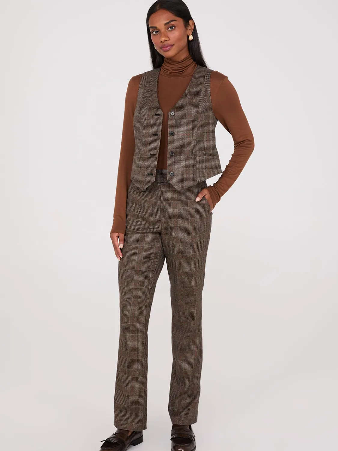 Suzy Shier Suiting|Bottoms>Glen Plaid Straight Leg Pants