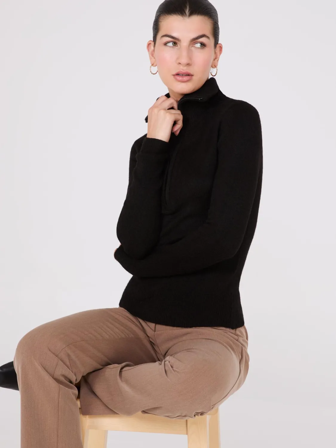 Suzy Shier Long Sleeve|Sweaters & Cardigans>Half-Zip High-Neck Sweater