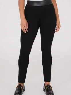 Suzy Shier Pants>High-Rise Pants With Faux Leather Waistband