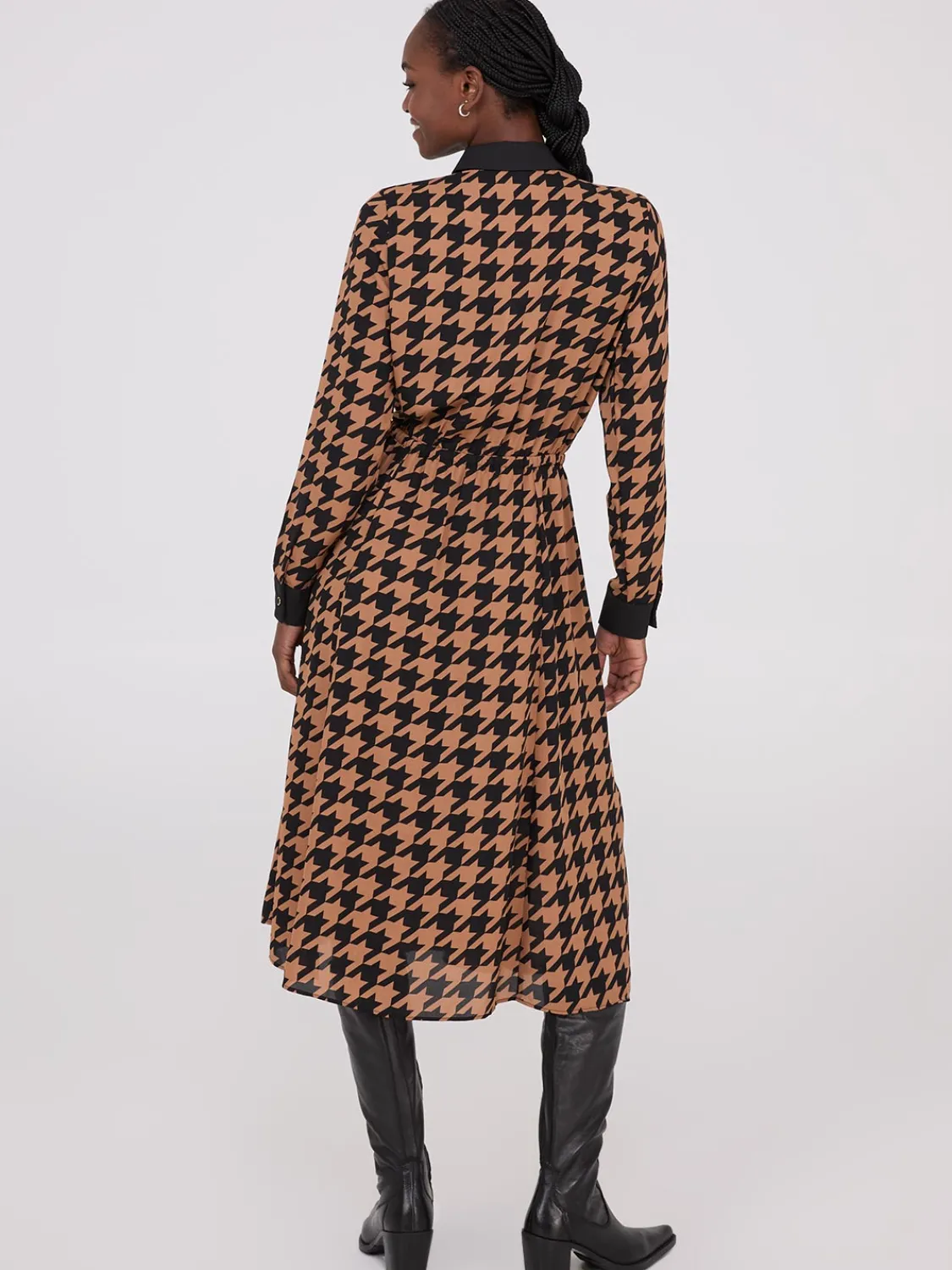 Suzy Shier Work Dresses|Dresses>Houndstooth Chiffon A-Line Dress