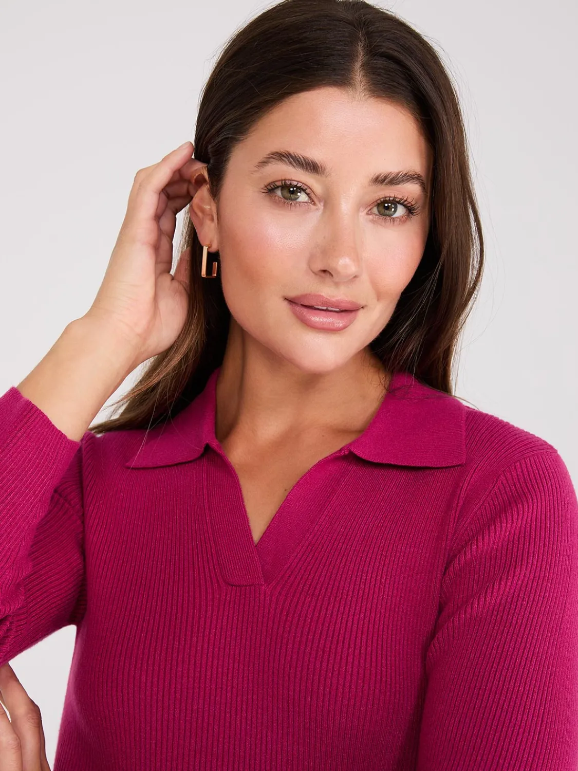 Suzy Shier Long Sleeve|Sweaters & Cardigans>Johnny Collar Ribbed Top