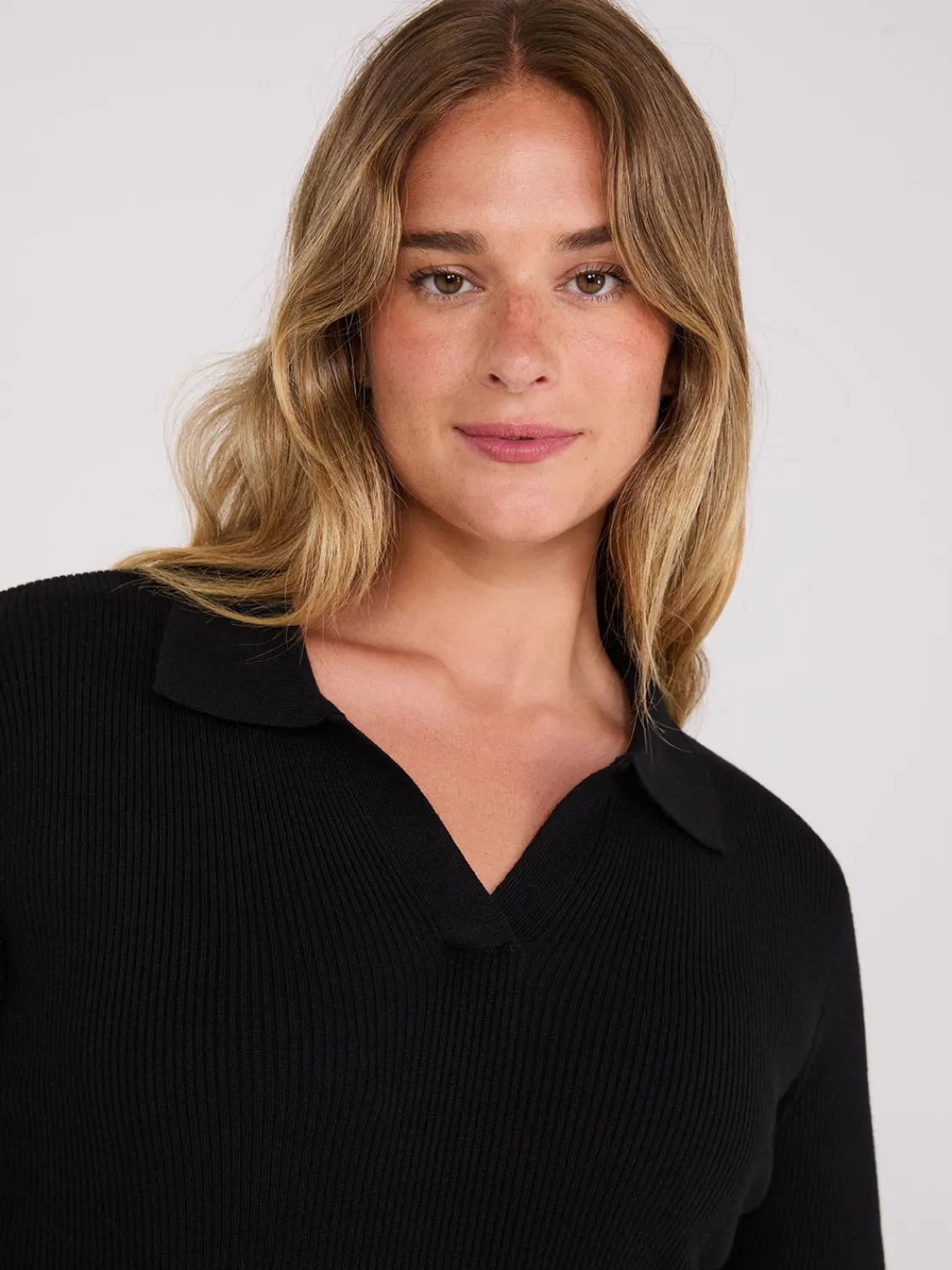Suzy Shier Long Sleeve|Sweaters & Cardigans>Johnny Collar Ribbed Top