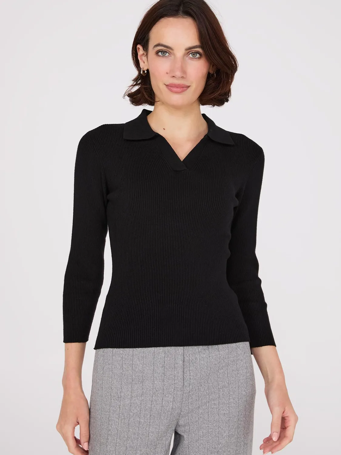 Suzy Shier Long Sleeve|Sweaters & Cardigans>Johnny Collar Ribbed Top