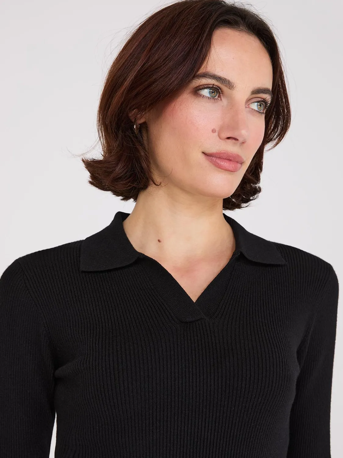 Suzy Shier Long Sleeve|Sweaters & Cardigans>Johnny Collar Ribbed Top