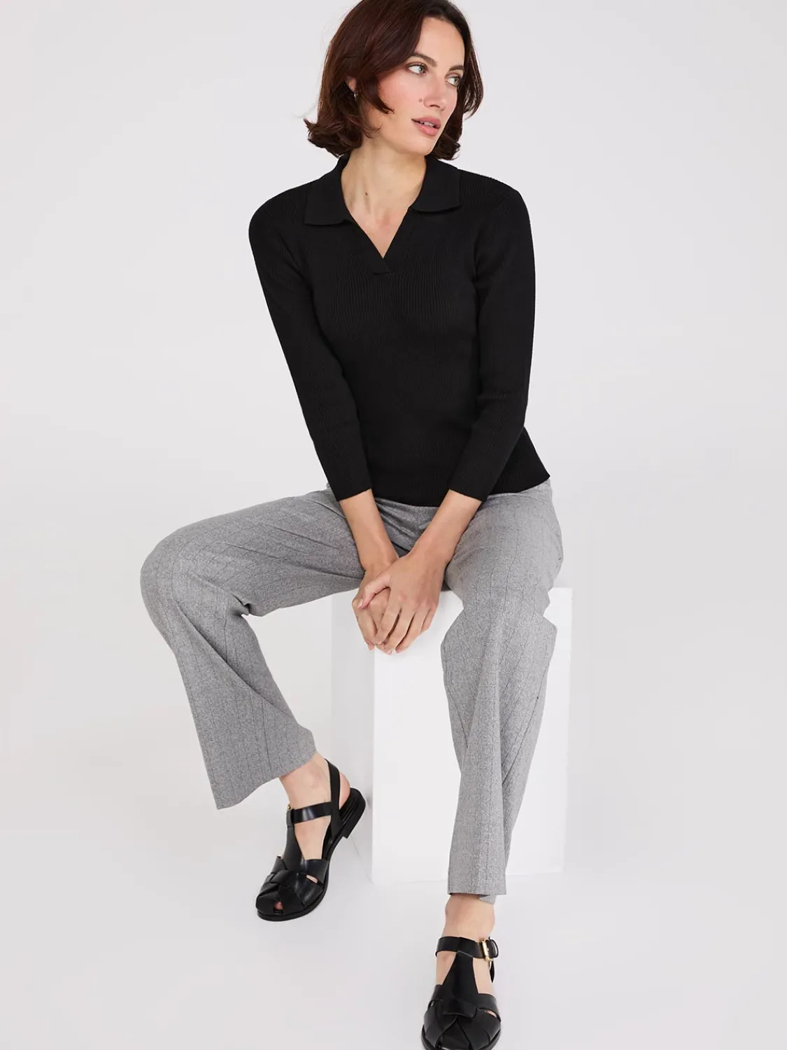 Suzy Shier Long Sleeve|Sweaters & Cardigans>Johnny Collar Ribbed Top