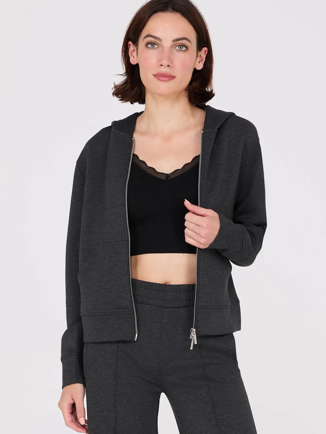 Suzy Shier Lounge & Pjs|Long Sleeve>Kangaroo Pocket Zip-Up Hoodie