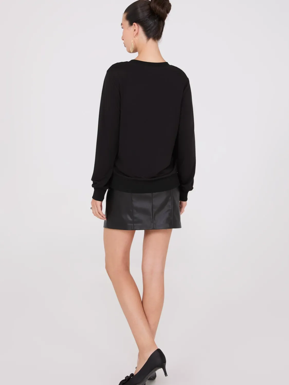 Suzy Shier Long Sleeve>Lace Front French Terry Top