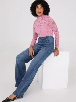Suzy Shier Tops|Long Sleeve>Lace Mock Neck Top With Cami