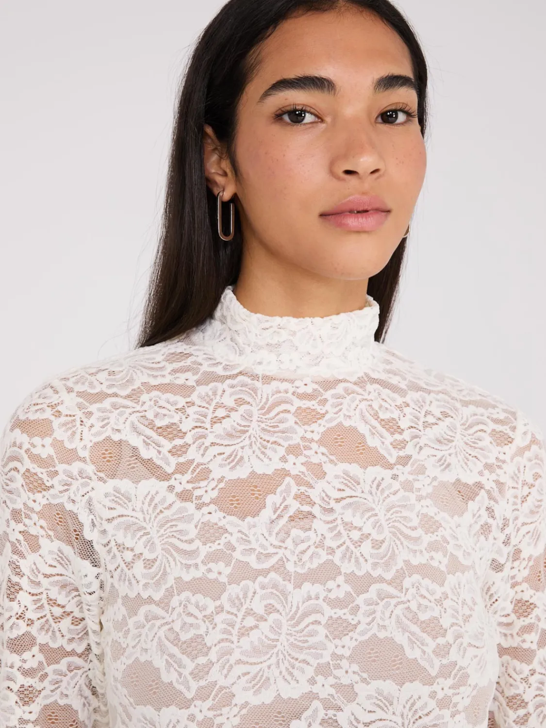 Suzy Shier Tops|Long Sleeve>Lace Mock Neck Top With Cami