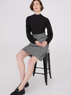 Suzy Shier Mini|Work Dresses>Long Sleeve 2-Fer Checkered Mini Dress