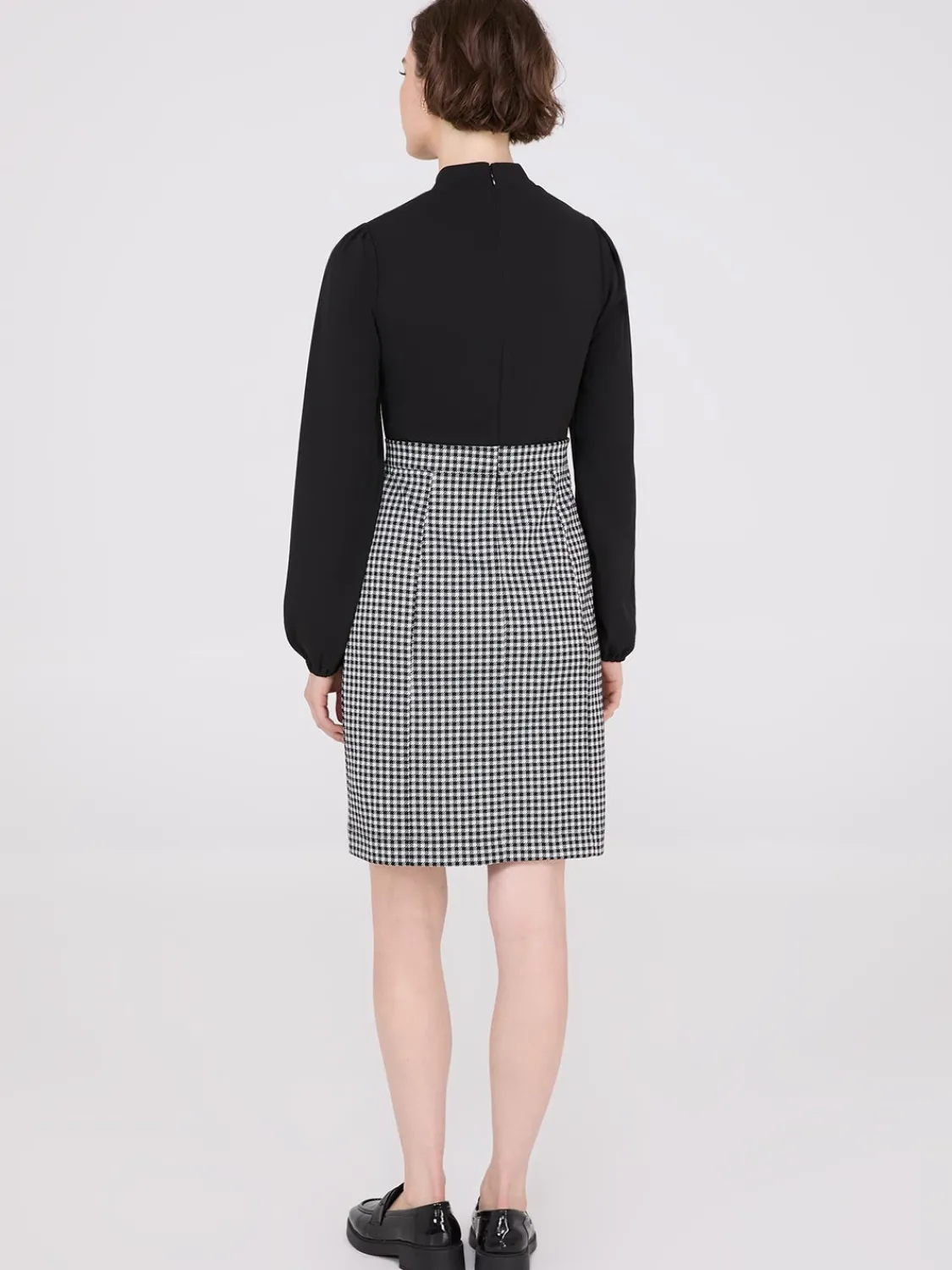 Suzy Shier Mini|Work Dresses>Long Sleeve 2-Fer Checkered Mini Dress