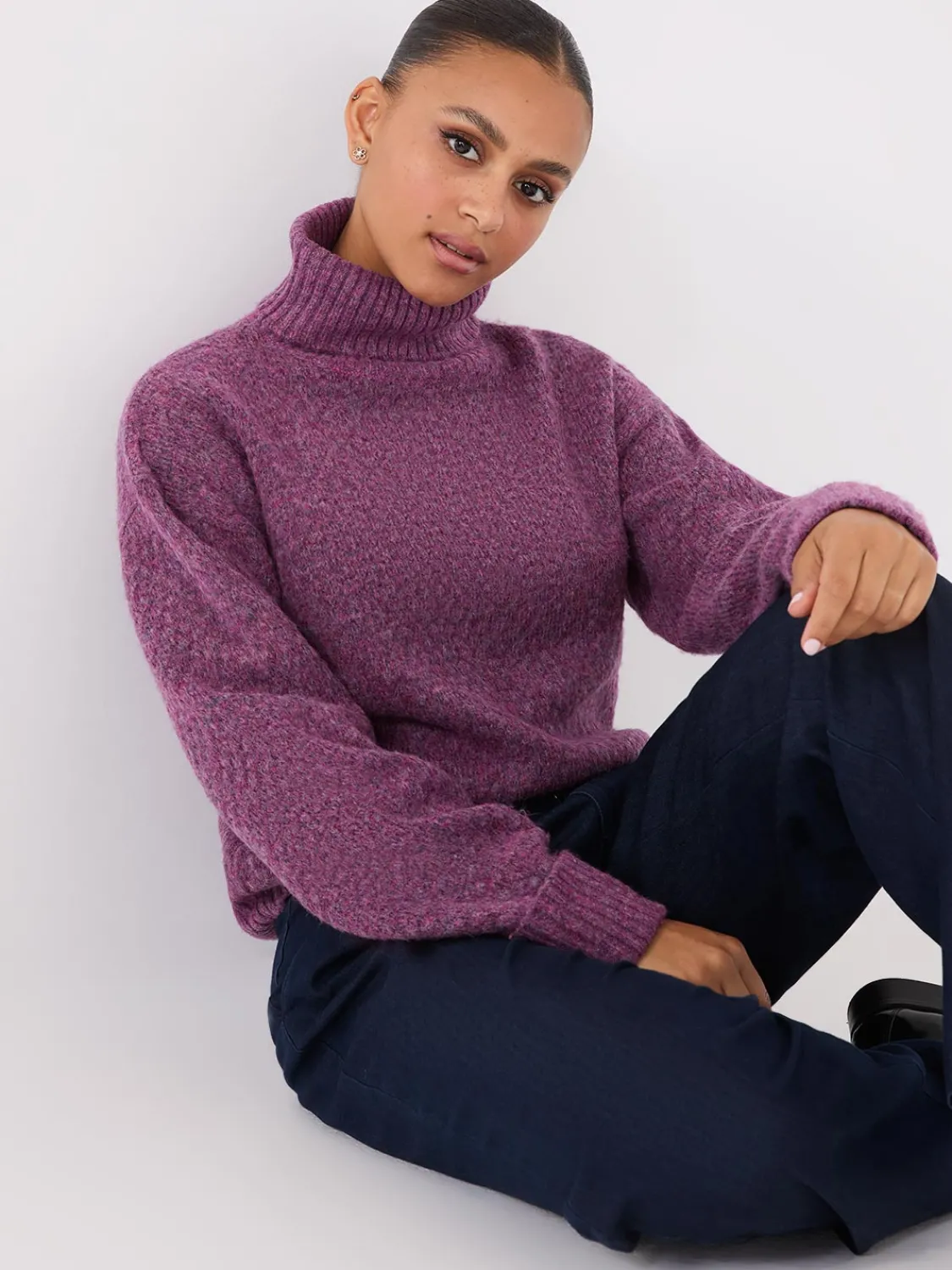 Suzy Shier Long Sleeve|Sweaters & Cardigans>Melange Diamond Honeycomb Stitch Sweater