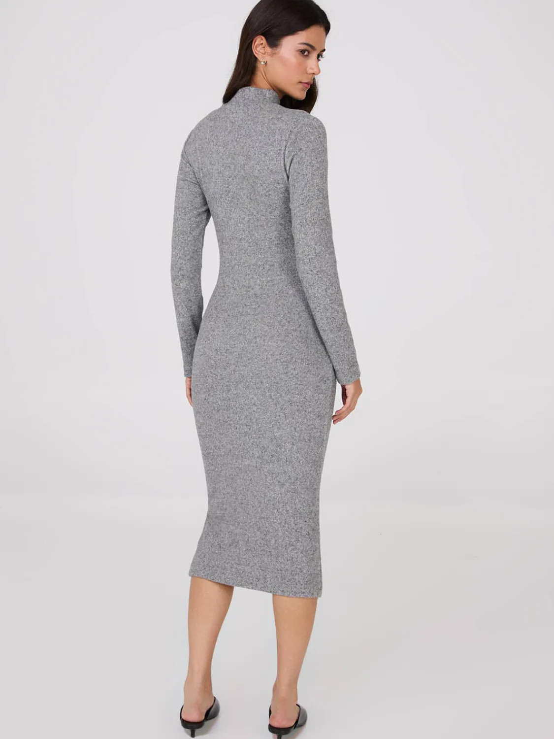 Suzy Shier Casual Dresses|Midi & Maxi>Melange Mock Neck Gathered Midi Dress