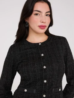 Suzy Shier Suiting|Blazers & Vests>Metallic Boucle Button-Front Blazer