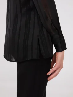 Suzy Shier Tops|Long Sleeve>Metallic Shadow Stripe Chiffon Blouse