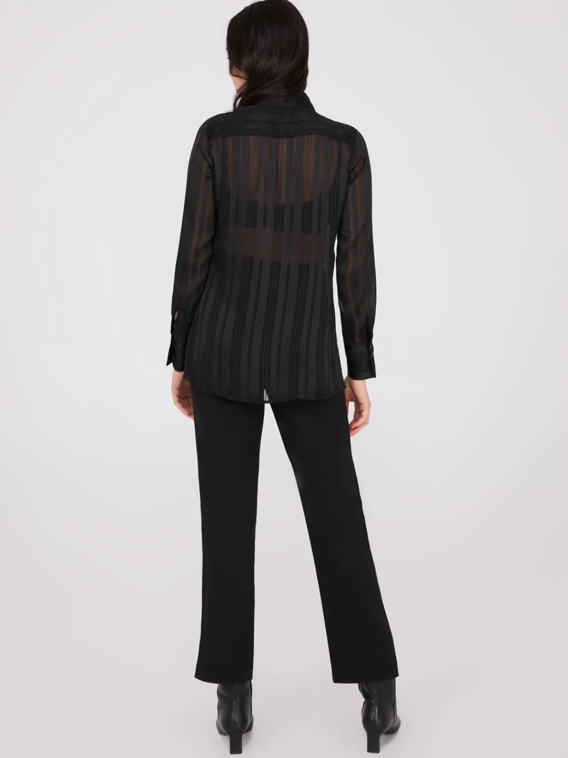 Suzy Shier Tops|Long Sleeve>Metallic Shadow Stripe Chiffon Blouse