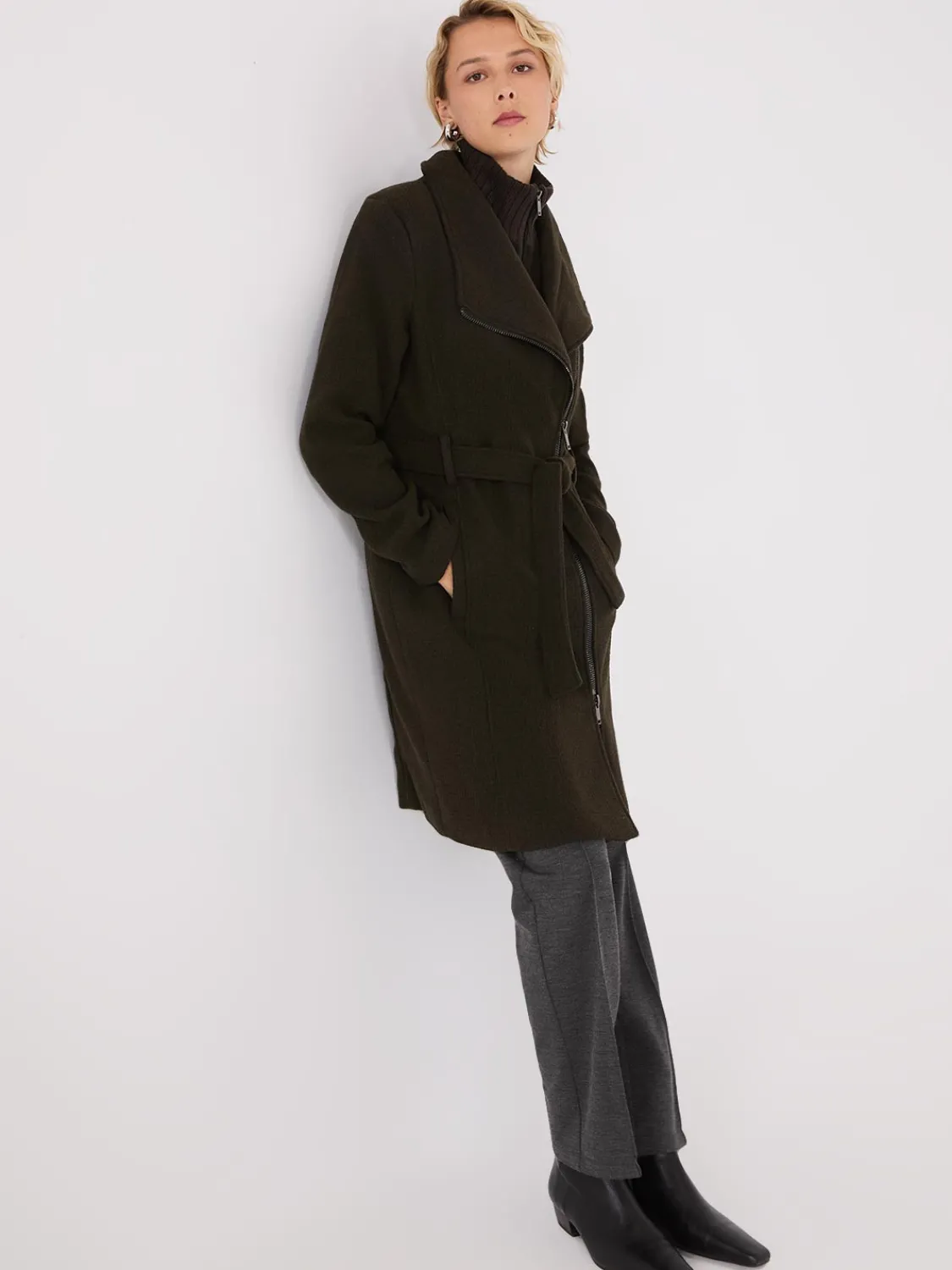 Suzy Shier Coats|Coats>Mid-Length Wrap Coat