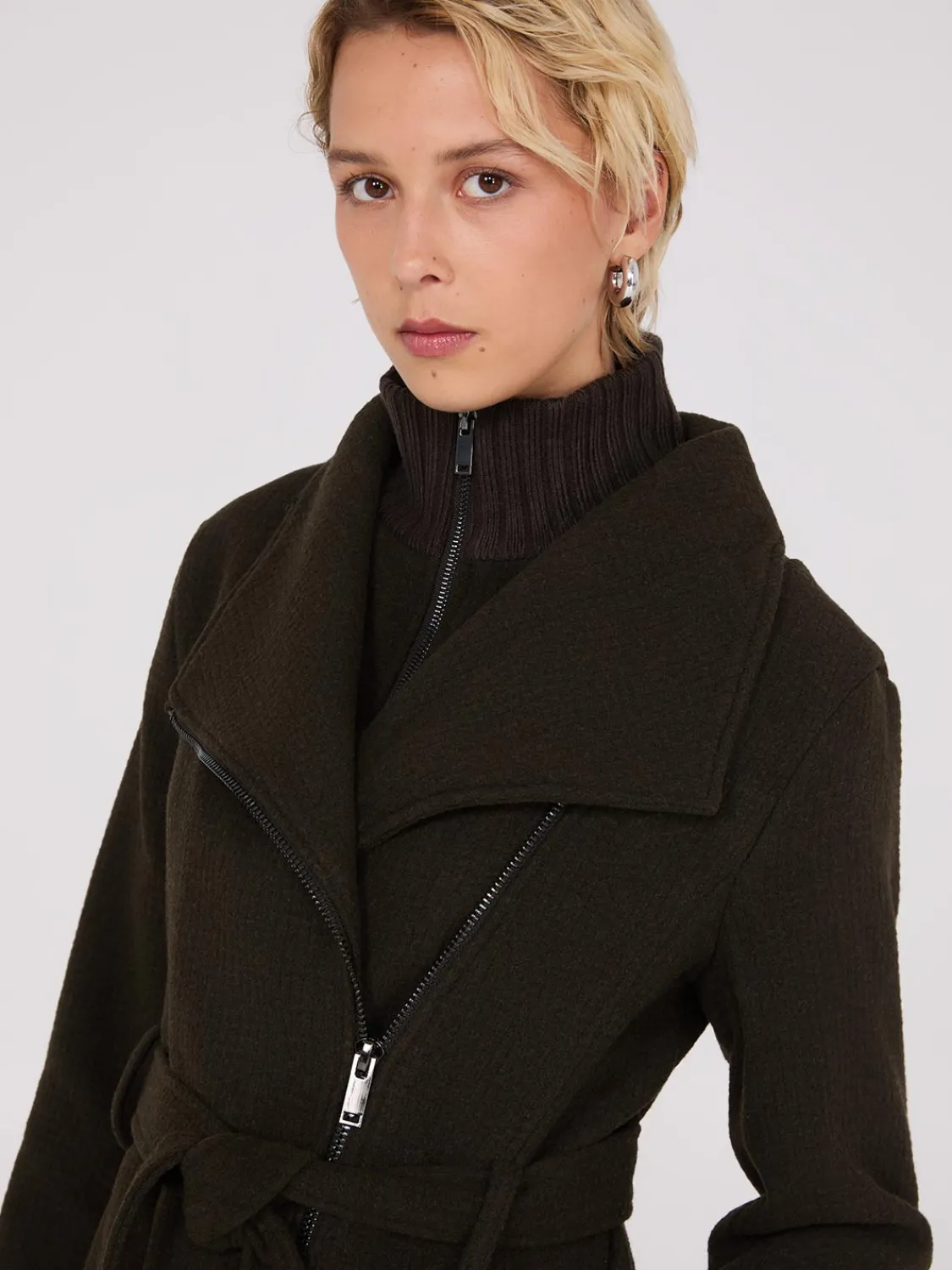 Suzy Shier Coats|Coats>Mid-Length Wrap Coat