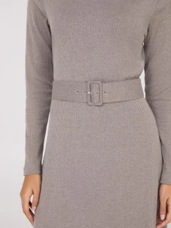 Suzy Shier Casual Dresses|Midi & Maxi>Mock Neck Belted Melange Midi Dress