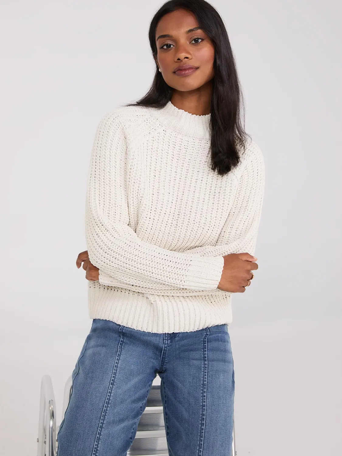 Suzy Shier Long Sleeve|Sweaters & Cardigans>Mock Neck Shaker Stitch Chenille Sweater