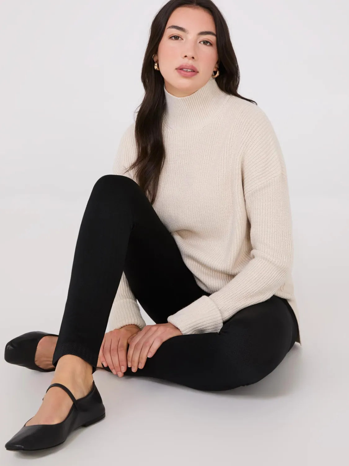 Suzy Shier Long Sleeve|Sweaters & Cardigans>Mock Neck Shaker Stitch Sweater