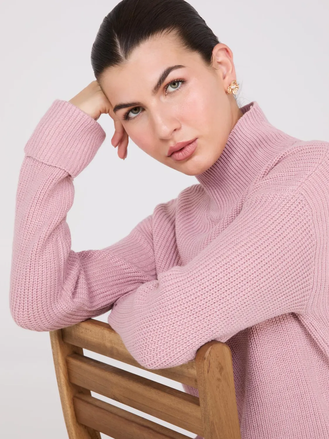 Suzy Shier Long Sleeve|Sweaters & Cardigans>Mock Neck Shaker Stitch Sweater