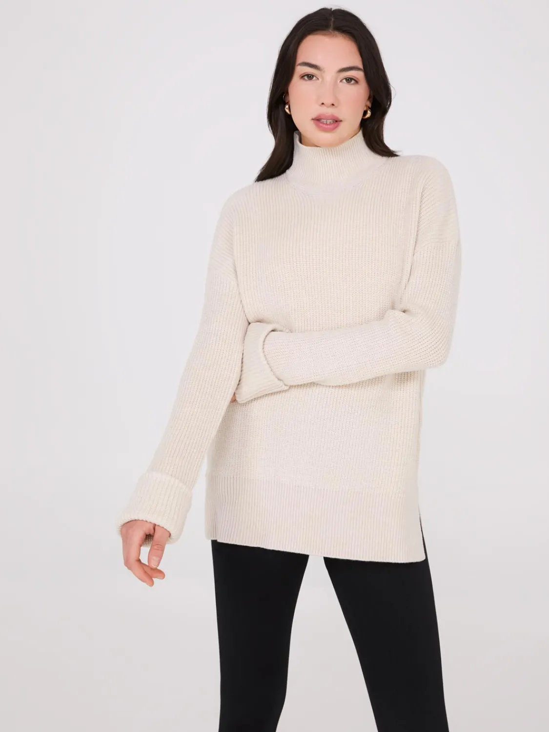 Suzy Shier Long Sleeve|Sweaters & Cardigans>Mock Neck Shaker Stitch Sweater